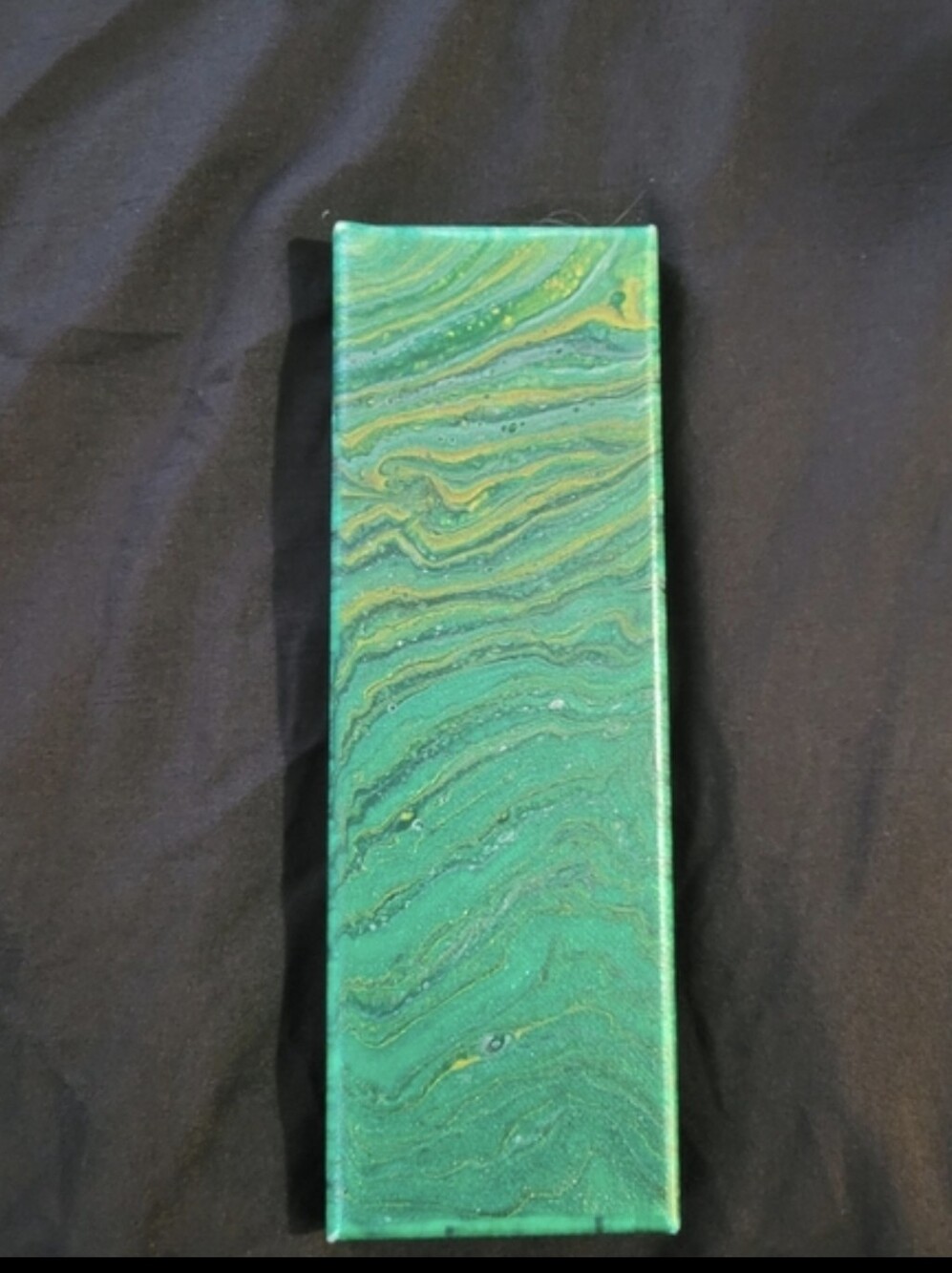 Hand-Poured Teal and Green Abstract Canvas Wall Art by